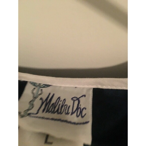 Malibu Doc Women's Blue White Scrub Top V Neck Nurse Medical Size Large - Picture 6 of 8